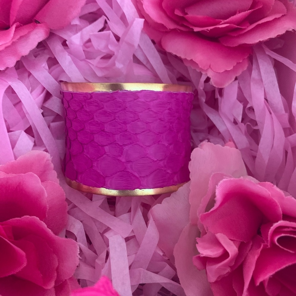 Pink Snake Skin Cuff Gold Trim Bracelet